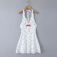 Pastoral seaside holiday style cherry waist tie halter neck dress - Thumbnail 3