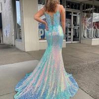 Cute Scoop Neck Sequins Mermaid Prom Dresses with Lace,PD230996 - Thumbnail 1