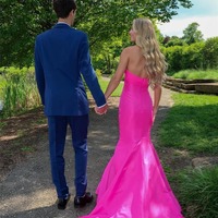 Sweetheart Pink Satin Mermaid Prom Dress with Bow,PD230997 - Thumbnail 2