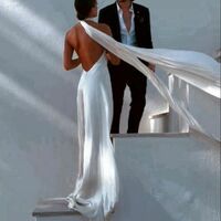 Sexy Sheath High Neck Wedding Dress, Backless Satin Wedding Gown Bridal Dress - Thumbnail 1