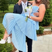Cute Sweetheart Light Blue Pleat Chiffon A Line Long Prom Dress with Pearls Beading,PD230999 - Thumbnail 2