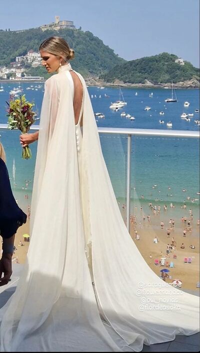 Sexy Sheath Wedding Dress, High Neck Satin with Shawl Wedding Gown Bridal Dress