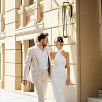 Sexy Sheath Wedding Dress, High Neck Satin with Shawl Wedding Gown Bridal Dress - Thumbnail 2