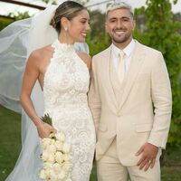 Sexy Sheath Wedding Dress, High Neck Satin Wedding Gown Bridal Dress - Thumbnail 2