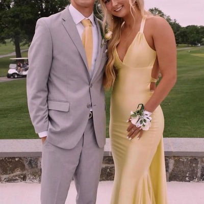 V neck black satin mermaid prom dress with cross back ,pd231003