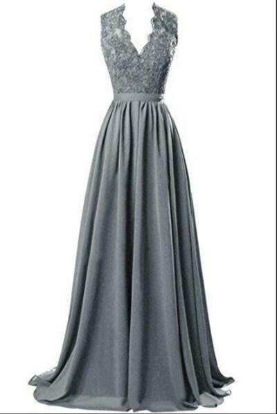 Elegant Mother of the Bride/Groom Dress Grey A Line Lace Evening Formal Prom Dress