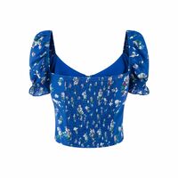 Casual square neck collarbone exposed puff sleeves super short shirt - Thumbnail 4