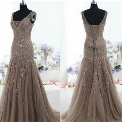Elegant mother of the bride/groom dress beading crystals evening formal prom dress