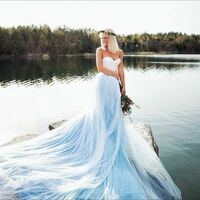 Light Blue Sweetheart Wedding Dress, Tulle Long Wedding Gown Bridal Dress - Thumbnail 1
