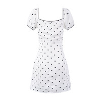 Sexy square neck clavicle-revealing puff sleeve waist dress - Thumbnail 2