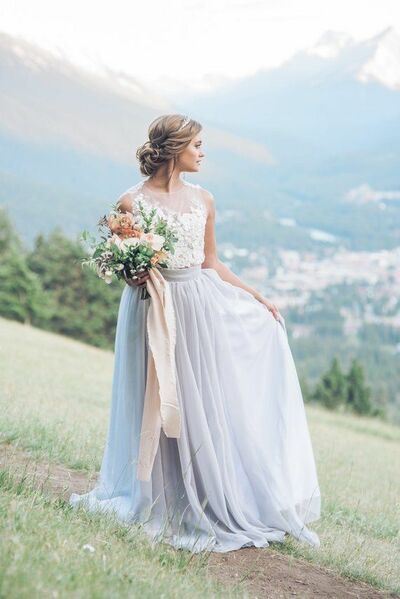Elegant Appliques Bodice Wedding Dress, Tulle Long Wedding Gown Bridal Dress