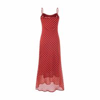 Summer beach holiday style lace collar red bottom polka dot print dress - Thumbnail 2