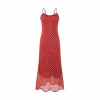 Summer beach holiday style lace collar red bottom polka dot print dress - Thumbnail 3