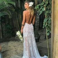 Sexy Luxury Deep V-neck Wedding Dress, Bling Bling Backless Tulle Wedding Gown Bridal Dress - Thumbnail 1
