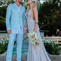 Sexy Luxury Deep V-neck Wedding Dress, Bling Bling Backless Tulle Wedding Gown Bridal Dress - Thumbnail 2