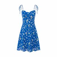 Square Neck Puff Sleeve Short Skirt Waist Slim Floral Dress - Thumbnail 1