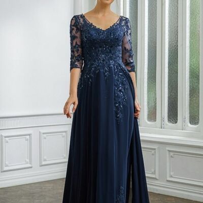 Elegant mother of the bride/groom dress royal blue lace a line evening formal prom dress