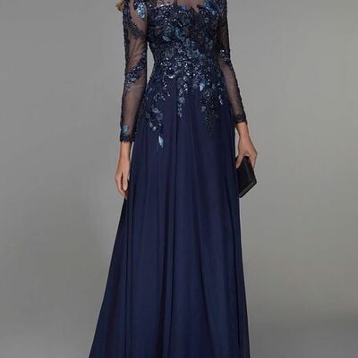 Elegant mother of the bride/groom dress a line long sleeve appliques evening formal prom dress