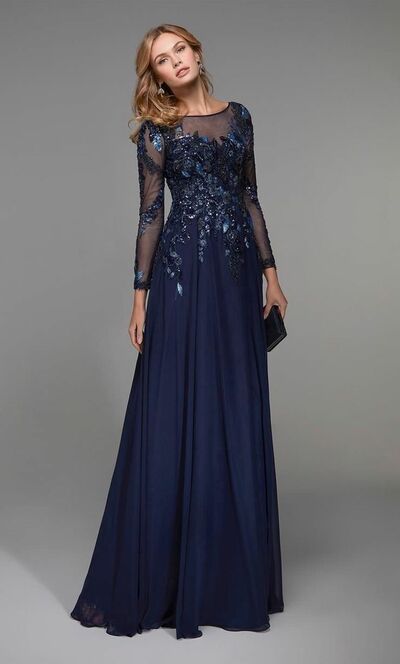 Elegant Mother of the Bride/Groom Dress A Line Long Sleeve Appliques Evening Formal Prom Dress