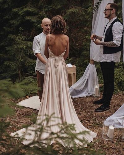 Sexy Champagne Wedding Dress, Deep V-neck Side Split Wedding Gown Bridal Dress