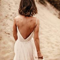 Sexy Champagne Wedding Dress, Deep V-neck Side Split Wedding Gown Bridal Dress - Thumbnail 1