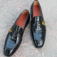 Crafted Leather Classic Handmade Black Crocodile/Alligator Loafers Dress Shoes - Thumbnail 1