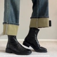 Pleated Chelsea Boots Square Toe Mid Heel Ankle Boots - Thumbnail 3