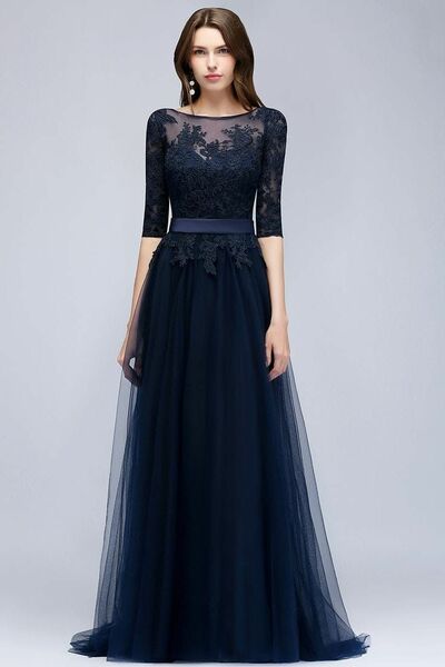 Elegant Mother of the Bride/Groom Dress Navy Blue Lace Appliques Evening Formal Prom Dress