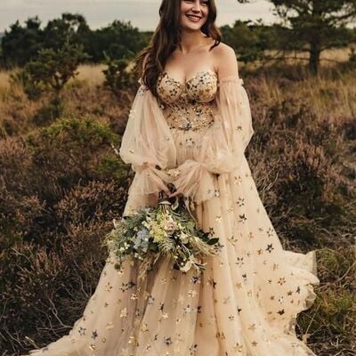 Sexy a-line wedding dress, appliques tulle wedding gown bridal dress