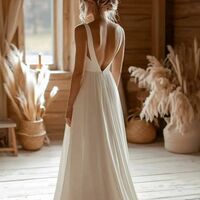 Sexy A-line V-neck Wedding Dress, Open Back Satin Wedding Gown Bridal Dress - Thumbnail 1