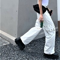 Stunning Punk Goth Chain Rivets Eyelet Straps Embroidery Cargo Trousers Streetwear Rave - Thumbnail 9