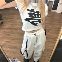 Stunning Punk Goth Chain Rivets Eyelet Straps Embroidery Cargo Trousers Streetwear Rave - Thumbnail 6