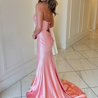 Charming Sweetheart Coral Satin Long Mermaid Tiered Prom Dress with Beading, PD231015 - Thumbnail 1