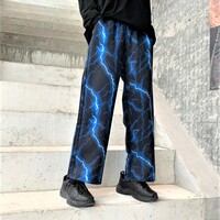 Stunning Punk Flash Print Harajuku Wide Leg Trousers Streetwear Rave Awesome - Thumbnail 1