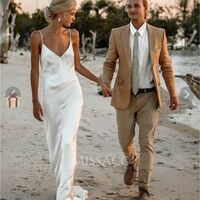 Sexy Deep V-neck Wedding Dress, Cowl Back Satin Bridal Dress Wedding Gown - Thumbnail 2