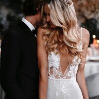 Sexy Deep V-neck Wedding Dress, Appliques Backless Tulle Bridal Dress Wedding Gown - Thumbnail 1
