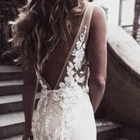 Sexy Deep V-neck Wedding Dress, Appliques Backless Tulle Bridal Dress Wedding Gown - Thumbnail 2