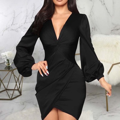 Womens elegant bodycon zipper v-neck dresses