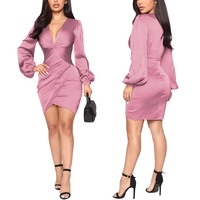 Womens Elegant Bodycon Zipper V-Neck Dresses - Thumbnail 6