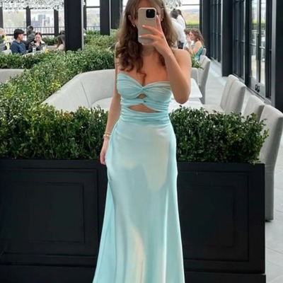 Sheath keyhole mint satin sweetheart prom dress , pd231019
