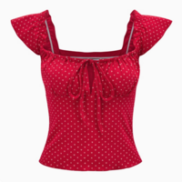 Sexy one-shoulder tie T-shirt for women with ruffled hem and slim fit short top - Thumbnail 1