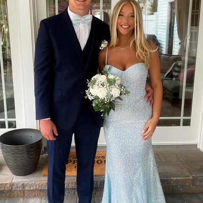 Cute sweetheart light blue sequins mermaid prom dress , pd231021