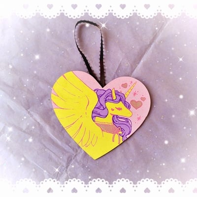 4 x 4.5 yellow alicorn - heart shaped painting