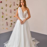 Sexy Deep V-neck Wedding Dress, Appliques Bodice Tulle Bridal Dress Wedding Gown - Thumbnail 2