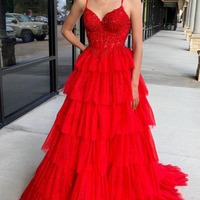 Cute Sweetheart Red Tulle A Line Prom Dress with Appliques , PD231033 - Thumbnail 1