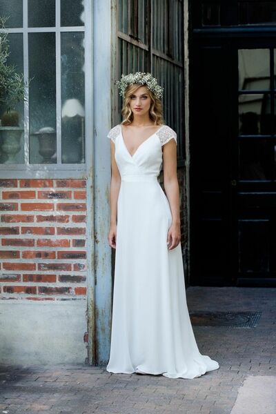 Sexy V-neck Wedding Dress, Open Back Chiffon Bridal Dress Wedding Gown