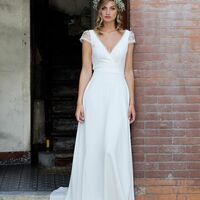 Sexy V-neck Wedding Dress, Open Back Chiffon Bridal Dress Wedding Gown - Thumbnail 1