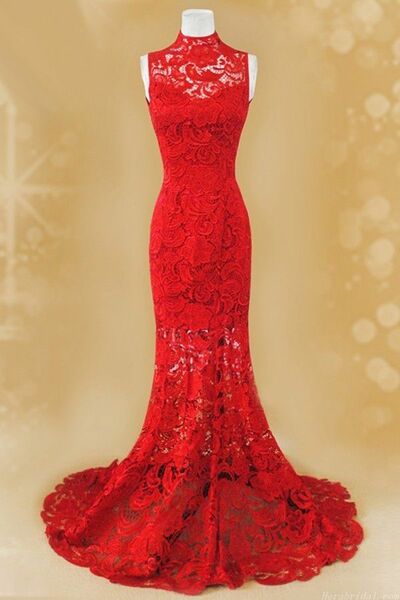Elegant Mother of the Bride/Groom Dress Sheath Red Lace Evening Formal Prom Dress