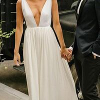 Simple Sexy Wedding Dress, Deep V-neck Bridal Dress Wedding Gown - Thumbnail 1