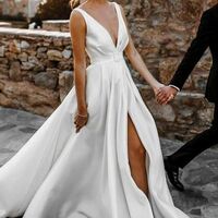Simple Sexy Wedding Dress, Deep V-neck Satin Bridal Dress Wedding Gown - Thumbnail 1